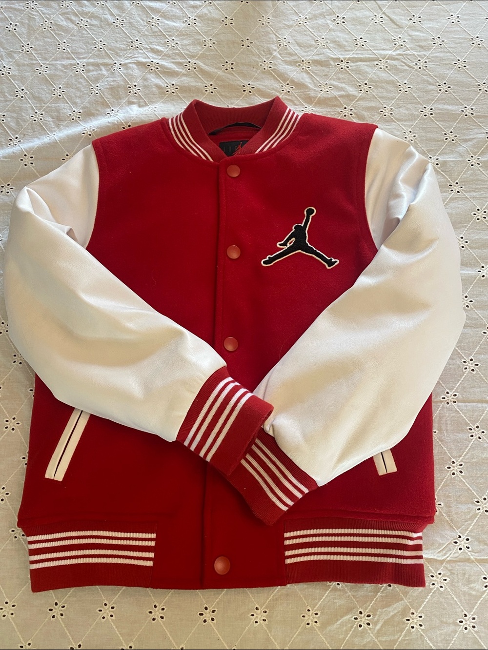 Jordan Red and White Kids Varsity Jacket